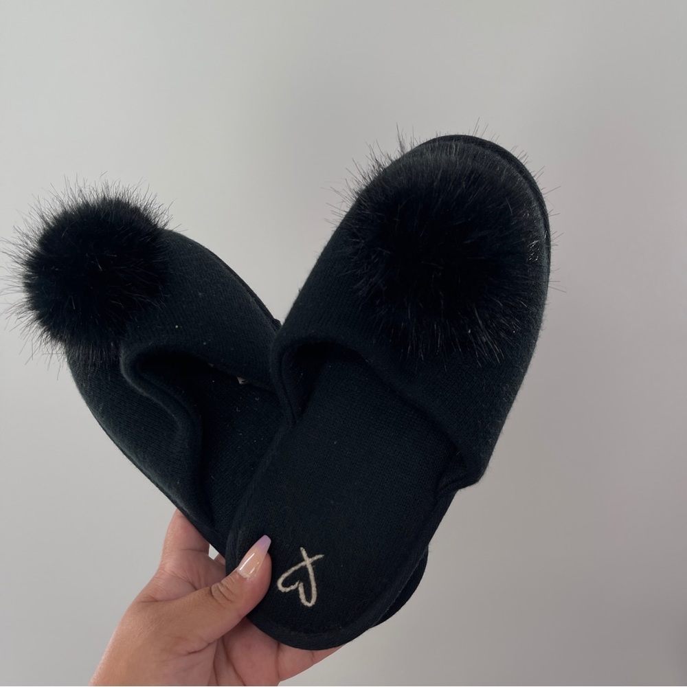 Victoria Secret Black Pom Pom Slippers